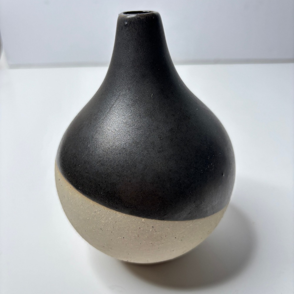 West Elm Black & Tan Two Tone Ceramic Bud Vase Mid Century Modern Minimalist MCM